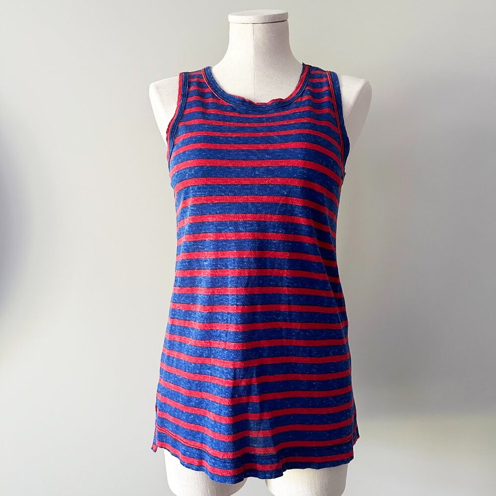 Current/Elliott Muscle Tank Top Womens Blue and Red Striped Hemp Cotton Tee